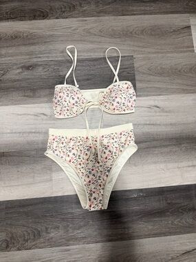 Caroline Constas Cream Floral High-Waist Bikini Set